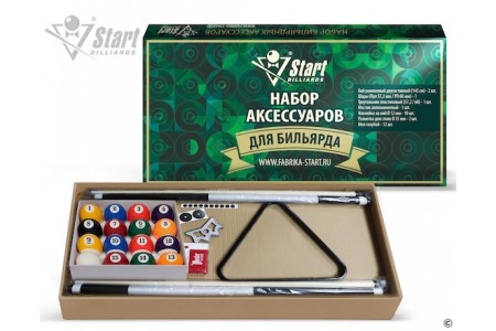 Комплект аксессуаров ПУЛ: Кий 2шт., шары Classic 57,2 мм, треугольник, мостик, разметка 35, мел